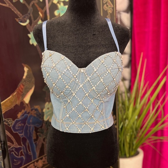 Denim‎ Rhinestone Corset - Picture 2 of 3
